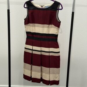 ANTONIO MELANI Burgundy and Cream Striped Dress